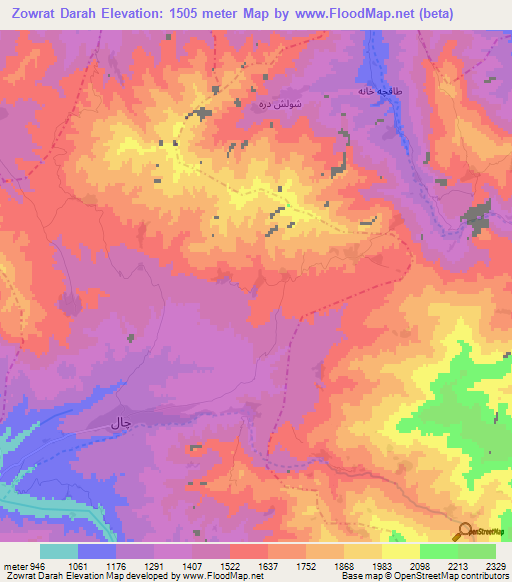 Zowrat Darah,Afghanistan Elevation Map