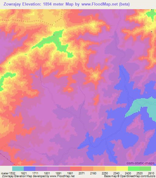 Zowrajay,Afghanistan Elevation Map