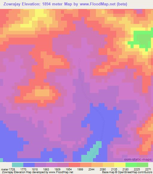 Zowrajay,Afghanistan Elevation Map
