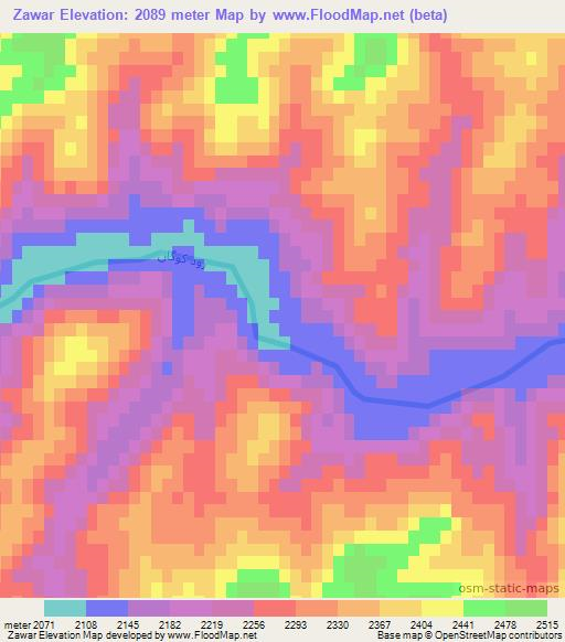 Zawar,Afghanistan Elevation Map