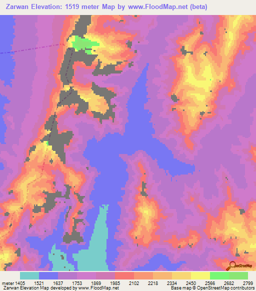 Zarwan,Afghanistan Elevation Map