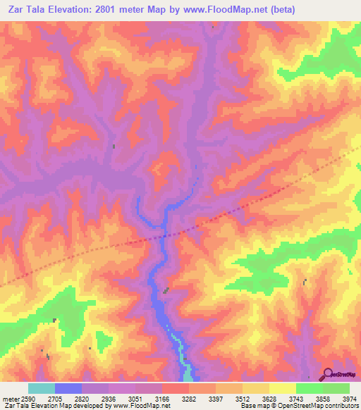 Zar Tala,Afghanistan Elevation Map