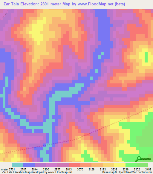 Zar Tala,Afghanistan Elevation Map