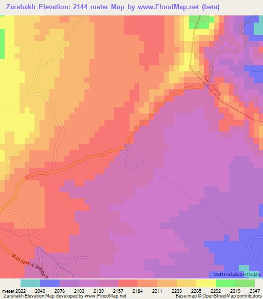 Zarshakh,Afghanistan Elevation Map