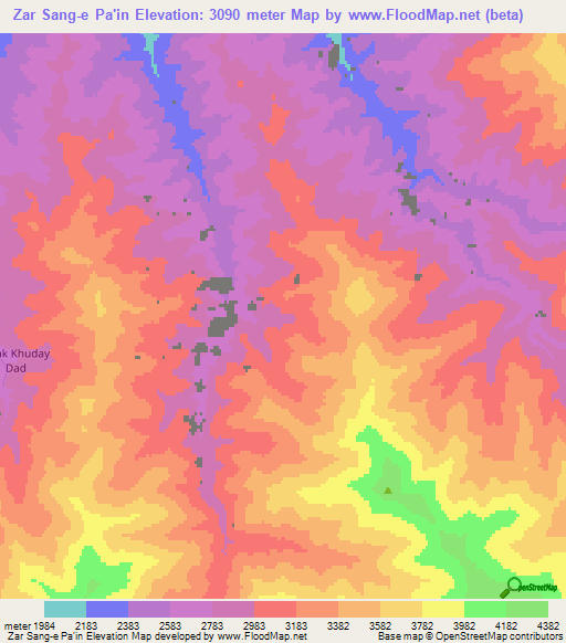 Zar Sang-e Pa'in,Afghanistan Elevation Map