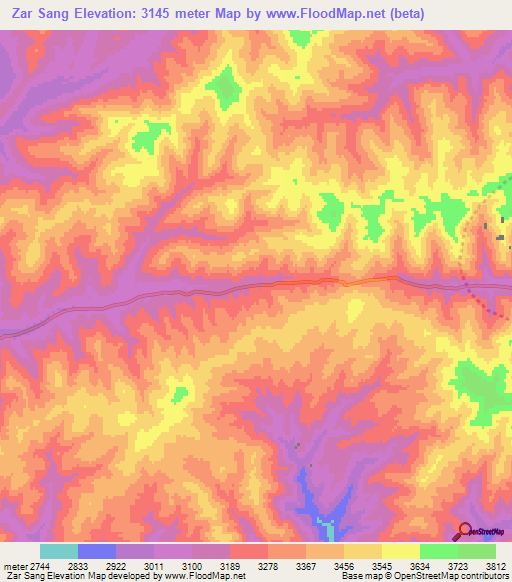 Zar Sang,Afghanistan Elevation Map