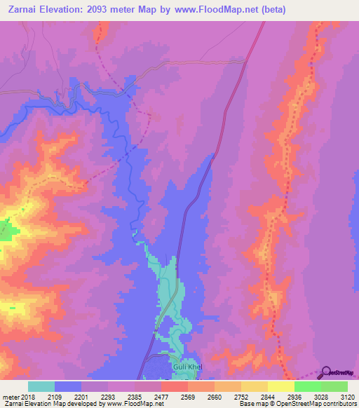 Zarnai,Afghanistan Elevation Map