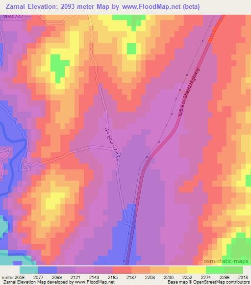 Zarnai,Afghanistan Elevation Map