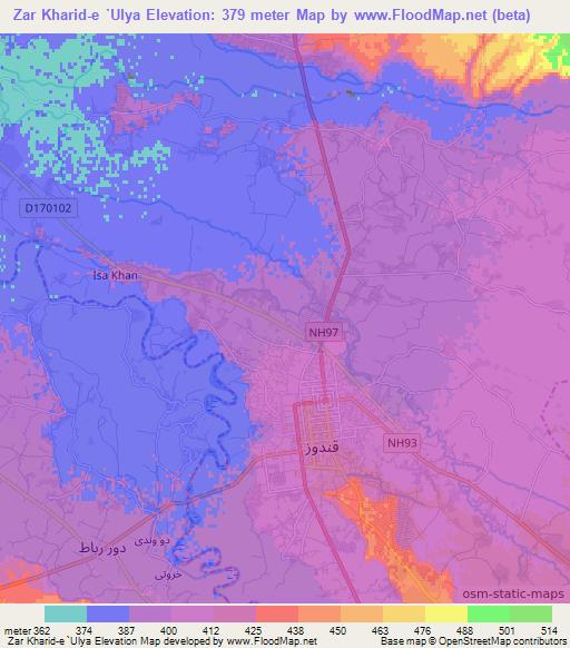 Zar Kharid-e `Ulya,Afghanistan Elevation Map