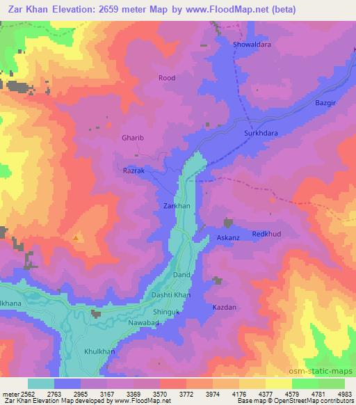 Zar Khan,Afghanistan Elevation Map