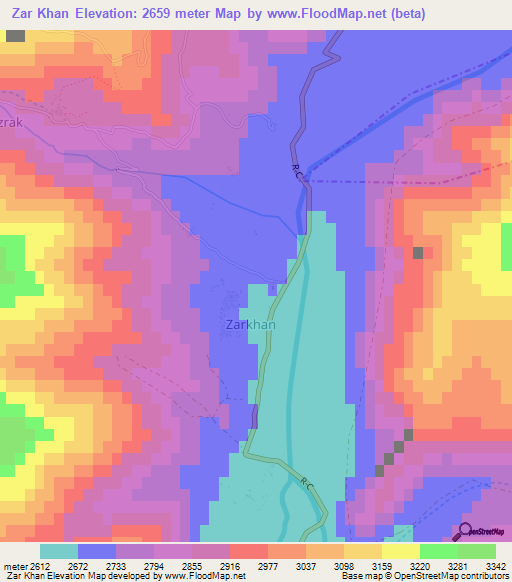 Zar Khan,Afghanistan Elevation Map