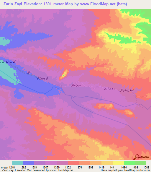 Zarin Zayi,Afghanistan Elevation Map