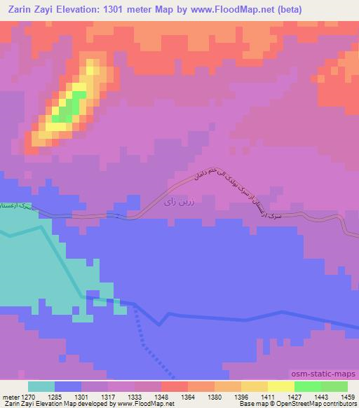 Zarin Zayi,Afghanistan Elevation Map