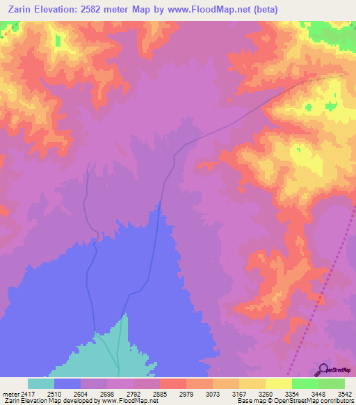 Zarin,Afghanistan Elevation Map