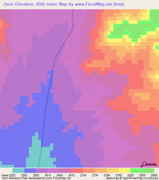 Zarin,Afghanistan Elevation Map