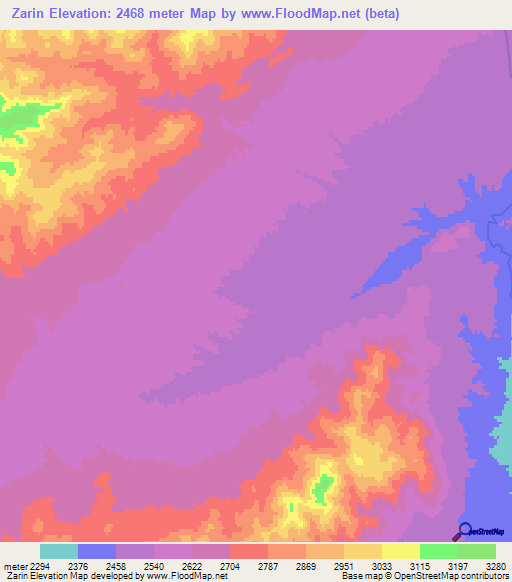 Zarin,Afghanistan Elevation Map