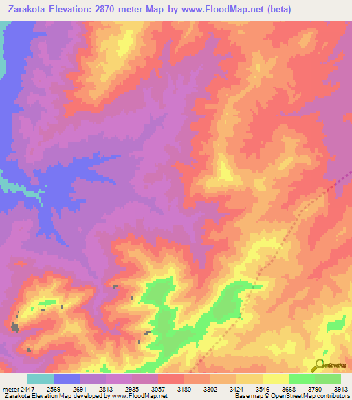 Zarakota,Afghanistan Elevation Map