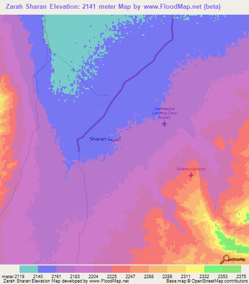 Zarah Sharan,Afghanistan Elevation Map