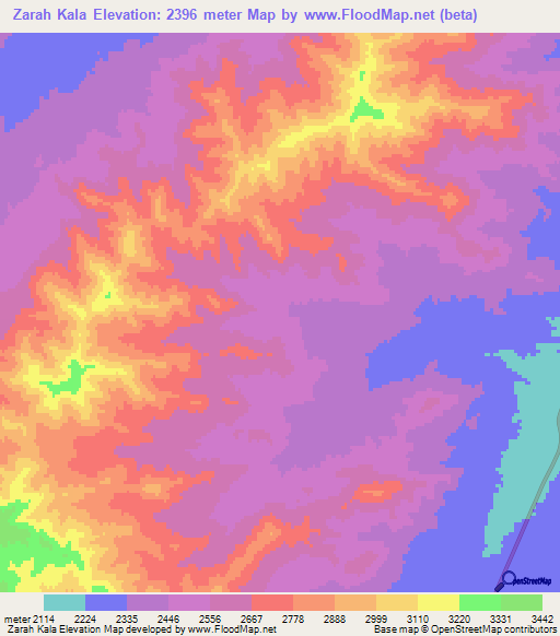 Zarah Kala,Afghanistan Elevation Map