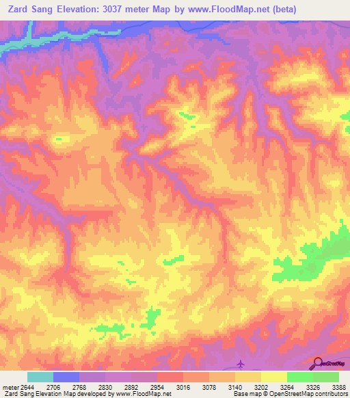 Zard Sang,Afghanistan Elevation Map