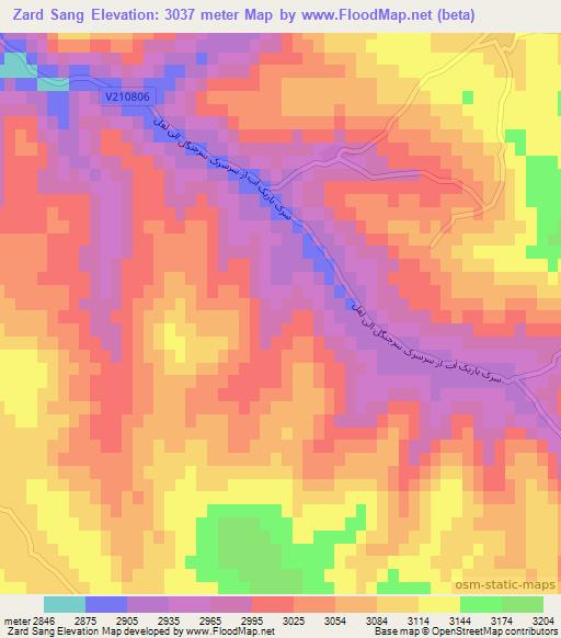Zard Sang,Afghanistan Elevation Map
