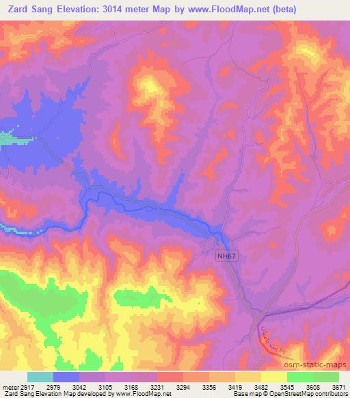 Zard Sang,Afghanistan Elevation Map
