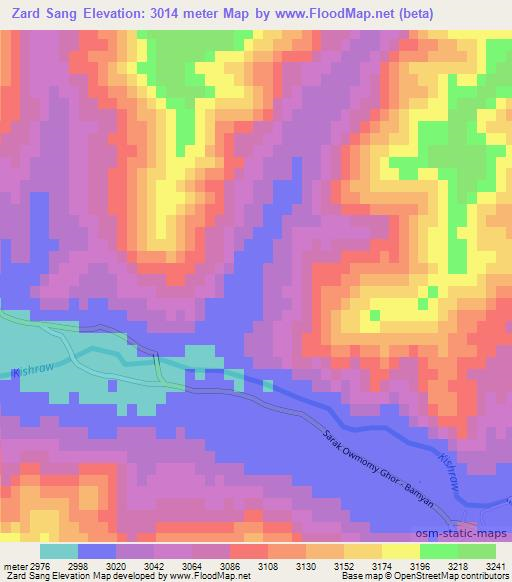 Zard Sang,Afghanistan Elevation Map
