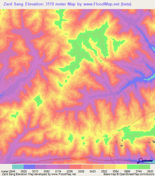 Zard Sang,Afghanistan Elevation Map