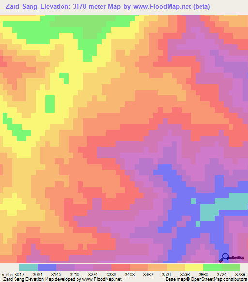 Zard Sang,Afghanistan Elevation Map