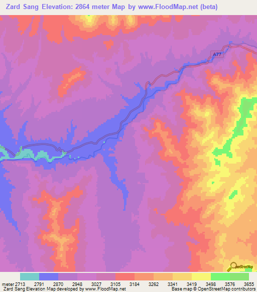 Zard Sang,Afghanistan Elevation Map