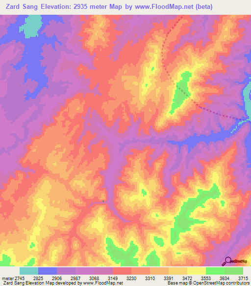 Zard Sang,Afghanistan Elevation Map