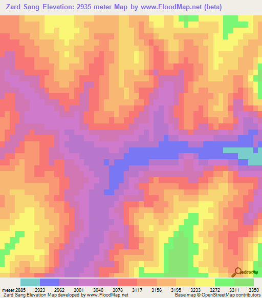 Zard Sang,Afghanistan Elevation Map