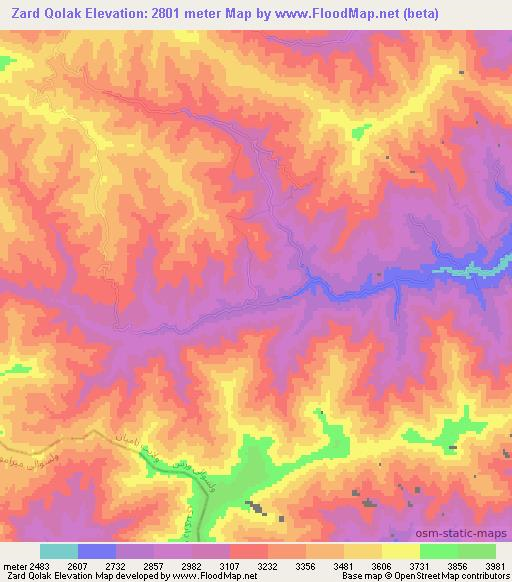 Zard Qolak,Afghanistan Elevation Map