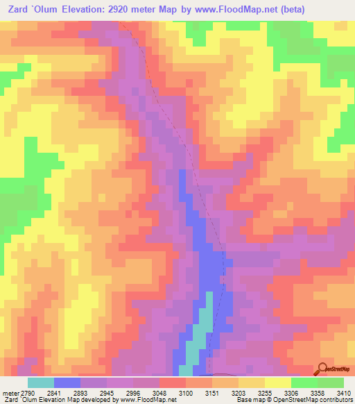 Zard `Olum,Afghanistan Elevation Map