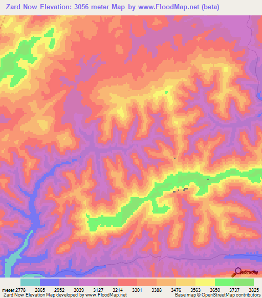 Zard Now,Afghanistan Elevation Map