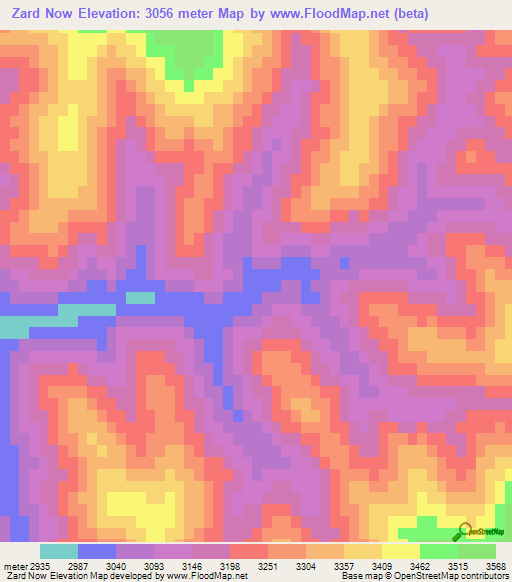 Zard Now,Afghanistan Elevation Map