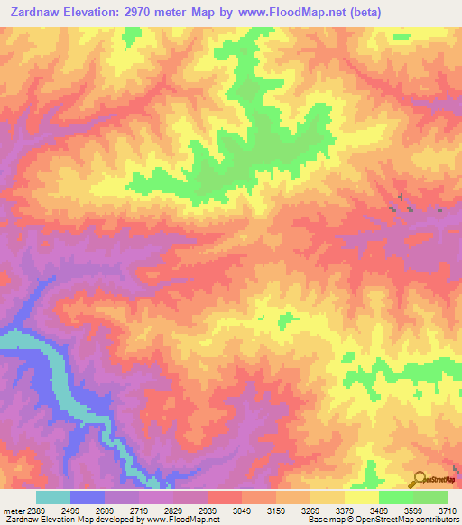 Zardnaw,Afghanistan Elevation Map
