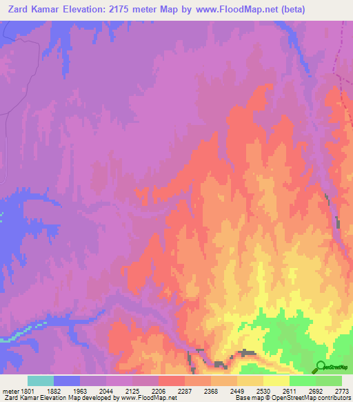 Zard Kamar,Afghanistan Elevation Map