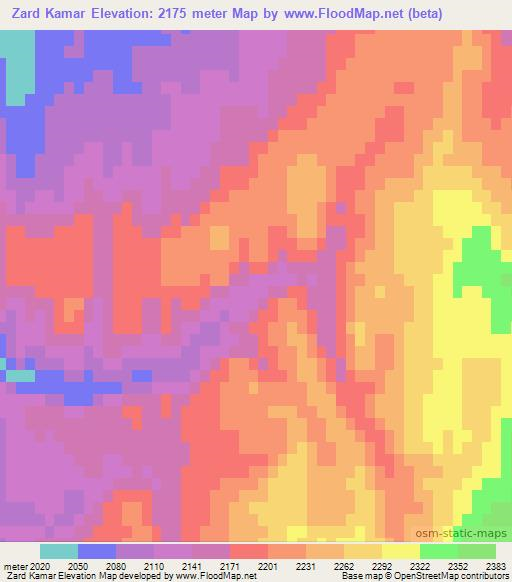 Zard Kamar,Afghanistan Elevation Map