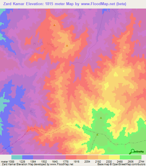 Zard Kamar,Afghanistan Elevation Map