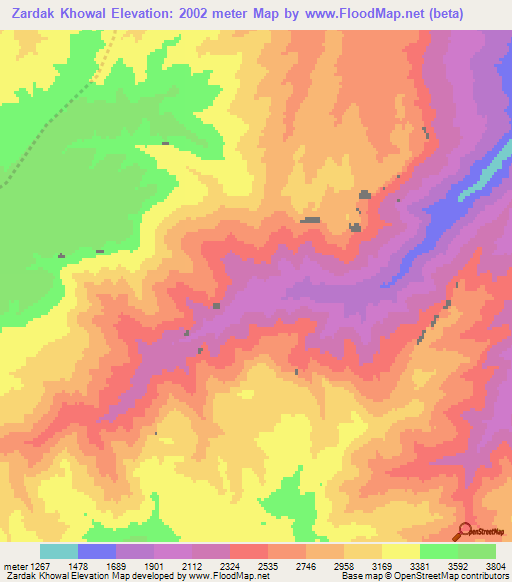 Zardak Khowal,Afghanistan Elevation Map
