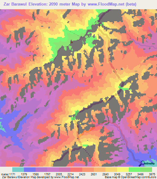 Zar Barawul,Afghanistan Elevation Map