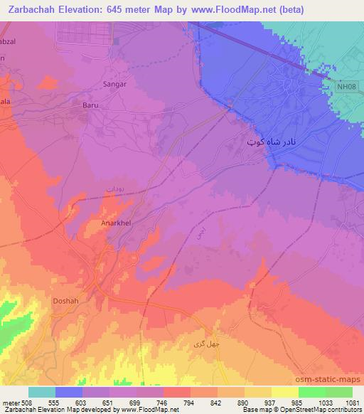 Zarbachah,Afghanistan Elevation Map