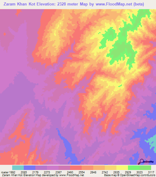 Zaram Khan Kot,Afghanistan Elevation Map