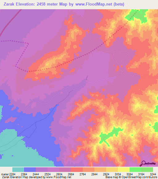 Zarak,Afghanistan Elevation Map