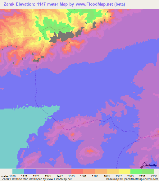 Zarak,Afghanistan Elevation Map