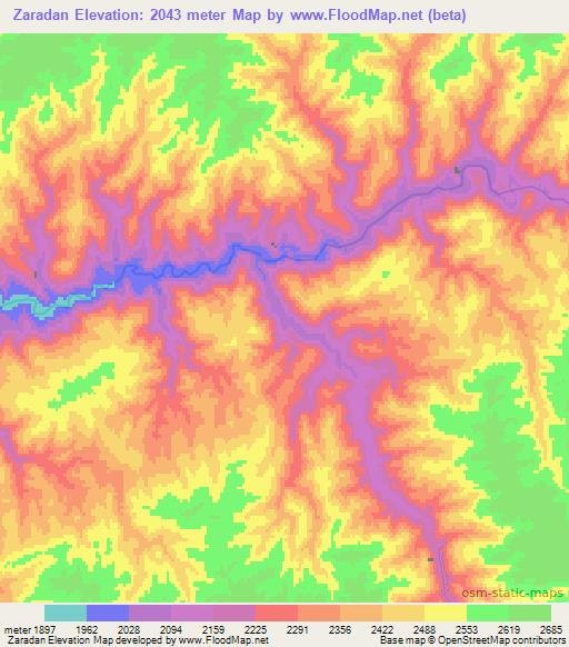 Zaradan,Afghanistan Elevation Map