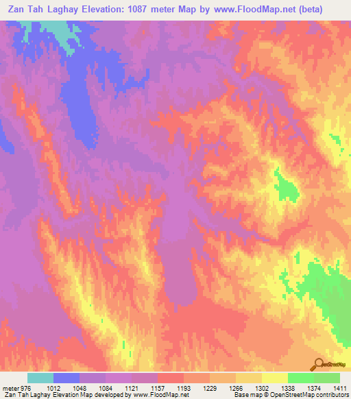Zan Tah Laghay,Afghanistan Elevation Map