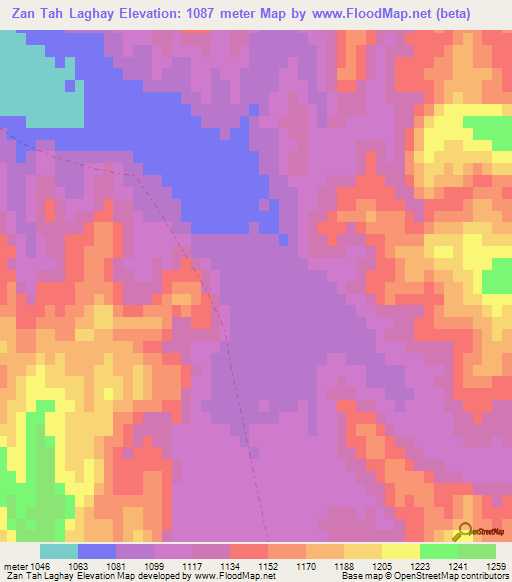 Zan Tah Laghay,Afghanistan Elevation Map