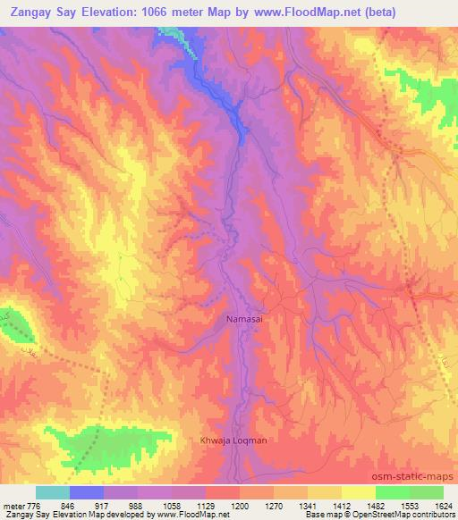 Zangay Say,Afghanistan Elevation Map